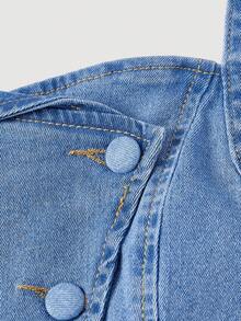 SHEIN MOD Women's Y2K Single-Breasted Casual Halter Denim Top - Blue - View 4