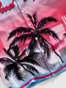 ROMWE MEN Conjunto de camisa casual de moda con cuello de solapa, manga corta y botones delanteros en degradado para hombres - Multicolor - Ver 4