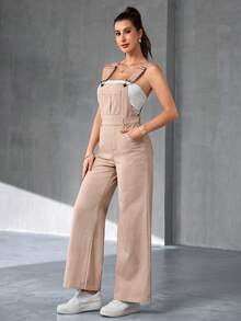 Jeanoix Bộ áo liền quần denim ống rộng dành cho nữ - Màu be - Xem 4