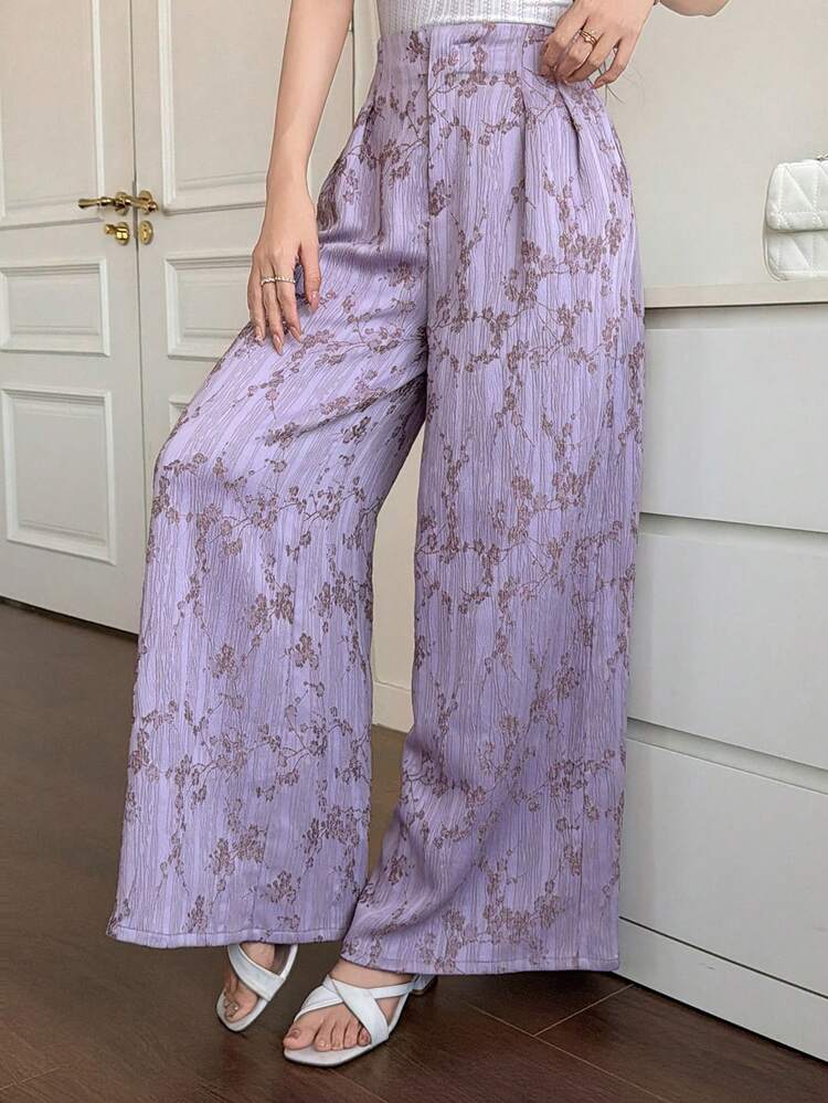 Women's Elegant Floral Print Wide Leg Maxi Pants, Spring/Summer