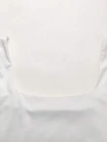 SHEIN Camiseta ajustada de punto blanco con cuello cuadrado elástico y cintura fruncida, todo a juego para adolescentes - Blanco - Ver 3