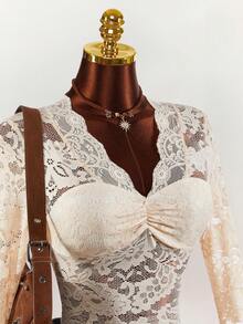 Amplova 2026 New Lace Sexy Sheer Women Blouse - Apricot - View 8