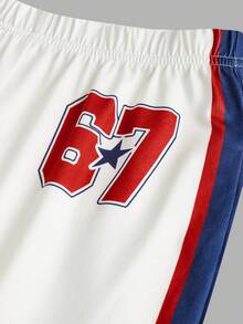 少女落肩印花针织T恤和喇叭裤两件套，休闲时尚，百搭，适合派对、郊游、姐妹合照、公园、露营、度假、日常休闲等场合。 - 白色 - 查看 4