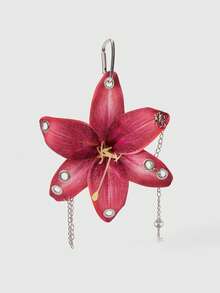 ROMWE Grunge Punk 1 Lily Simulated Flower Keychain, Hand-Punched And Pierced Creative Pendant, Personalized Bag Accessories - Burgundy - View 4