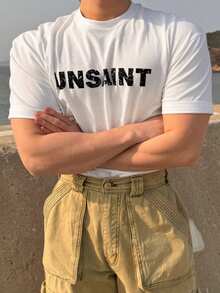 DAZY Men's White Short Sleeve T-Shirt With Letter Print, Summer - White - View 4