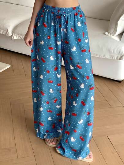 DAZY 樱桃小狗印花宽松直筒长款睡裤（女款）