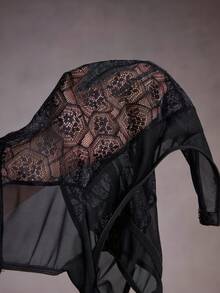 1 bộ jumpsuit nữ màu đen phối ren và lưới, xuyên thấu, gợi cảm. - màu đen - Xem 8