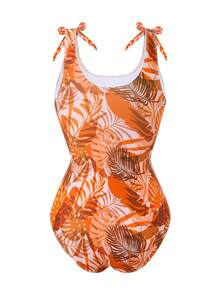 Swim Oasis Conjunto de bikini con estampado floral retro caramelo marrón estilo europeo y americano 2026 - Top de tankini con cuello halter y tirantes anudados + Bottom de triángulo de cintura alta + Falda pareo transparente, elástico y sin ataduras, traje de baño estilo para sesión de fotos en la playa - Multicolor - Ver 9