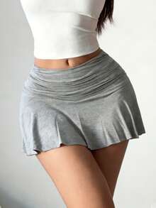 INAWLY 女士时尚性感褶皱迷你裙 - 淺灰色 - 查看 2