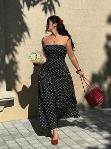 GalTyme Đầm chấm bi đen cỡ lớn dành cho nữ - màu đen - Xem 1