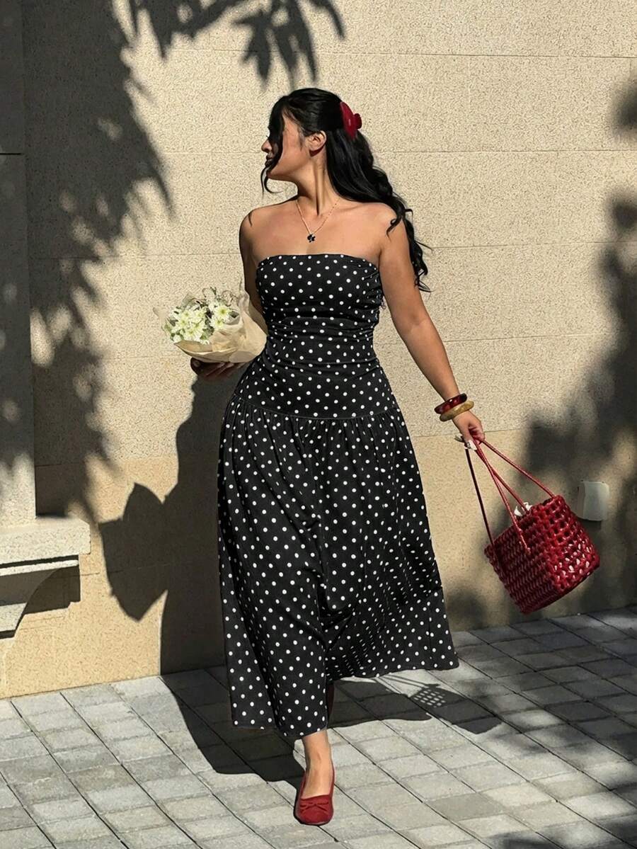 GalTyme Đầm chấm bi đen cỡ lớn dành cho nữ - màu đen - Xem 1
