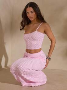 SHEIN Glamour Set de 2 piezas de suéter elegante de punto rosa para mujer, conjunto de suéter estilo playa - Rosa - Ver 4