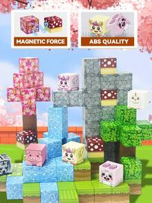 MINKOJA 创意森林磁性积木，可搭建3D世界的磁性积木，适合3岁以上儿童的感官搭建堆叠磁性积木玩具，男孩女孩生日礼物，复活节礼物，儿童节礼物，旅行玩具，磁性积木，建筑积木，儿童磁性积木玩具 - 彩色 - 查看 4