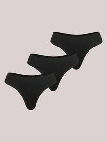 3条装女士性感丁字裤，无痕低腰G字裤柔软内裤 - 黑色 - 查看 1