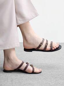 CUCCOO BIZCHIC Practical Flat Sandals With Simple Buckles For Women - Coffee - View 1