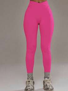 Musera Sport Conjunto de leggings con frente cruzado, solo parte inferior, para pádel, otoño e invierno, ropa deportiva, gimnasio, entrenamiento, aleación - Rosa Fucsia - Ver 3
