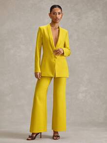 SHEIN Women Blazer And Pant Regular Fit Suit Sets - Yellow - View 4