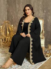 EMERY ROSE Plus Size Long Shirt Cardigan Top And Straight Leg Pants Two Pieces Casual Vacation Set - Coffee Brown - View 7