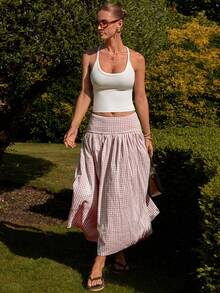 COSMINA Women's Summer Casual Plaid Skirt - Baby Pink - View 3