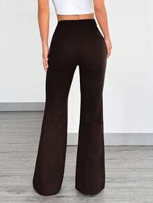 SHEIN EZwear Quần dài nữ cỡ lớn màu nâu sô cô la kiểu dáng thường ngày - Màu nâu Sô-cô-la - Xem 2