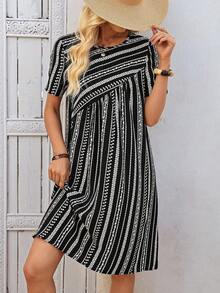 EMERY ROSE Đầm ngắn tay kẻ sọc thường ngày dành cho nữ - Nhiều màu - Xem 4