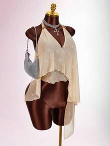 Amplova Asymmetrical Hem Deep V-Neck Women's Camisole For Party & Banquet - Gold - View 12