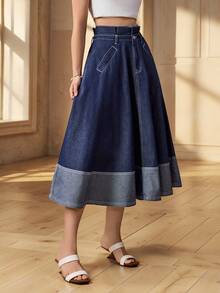 Selenza Women's Casual Versatile Date & Travel Denim Skirt With Pockets - Blue - View 1