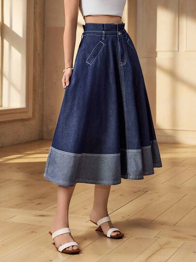 Selenza 女士休闲百搭约会旅行牛仔裙，带口袋