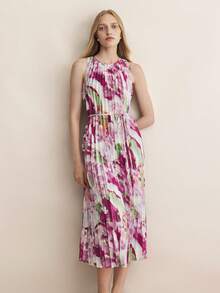 BizChic Floral Print Pleated Tie-Front Dress, Vintage French Elegant Business Formal Vacation Countryside Slouchy Luxury Dating Casual Holiday Halloween Back To School Party Birthday Wedding Guest Church Special Occasion Slimming Elegant Sexy Versatile Summer Autumn Commute Office Outing Beach Gathering Social Holiday Shopping Travel - Purple - View 2