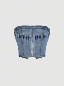 SHEIN MOD Damset med vardagsjeans, bandeautopp och vida byxor - Blå - Visa 4