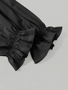 SHEIN MOD 大码女装法式撞色灯笼袖衬衫，适合万圣节、外出、秋季、哥特、乡村音乐会、颓废摇滚、波西米亚风、复古风、西部风、返校季、西部服饰、冬季、海盗风、万圣节角色扮演等场合。 - 黑色 - 查看 4