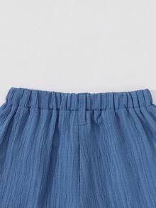 SHEIN Casuvi Kids 2pcs/Set Boys' Shorts,Solid Navy Minimalist Style,Blue & White Striped Fresh & Neat,Cuffed Hem,Pockets Design Practical & Stylish,Summer Beach Shorts - Blue - View 7
