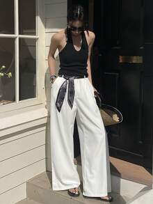 女士纯色简约休闲裤夏季款 - 白色 - 查看 10