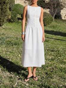 Maija Eyelet Embroidery White Summer Elegant Garden Party Holiday Dress,Women's Jacquard Long Sundress,Wedding Guest,Easter,Beach Vacation Outfits,Casual - White - View 3