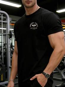 GymBeat Men's Casual Printed Round Neck Short Sleeve T-Shirt - Black - View 4
