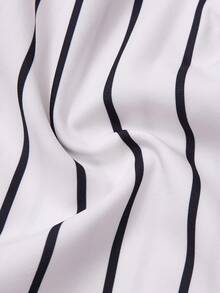 GlowEve CURVE 女士夏季竖条纹翻领金属纽扣休闲简约短袖衬衫，适合通勤、周末逛市、轻商务会议等场合。夏季女式衬衫，水手风条纹短袖衬衫，女士上衣，条纹衬衫，学院风女式衬衫。 - 彩色 - 查看 7