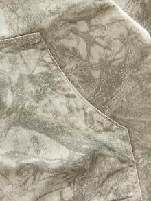 ROMWE MEN Áo sơ mi denim tay ngắn nam mùa hè, phong cách thường ngày, đi nghỉ mát, họa tiết trừu tượng, rách rưới. - Lạc đà - Xem 4