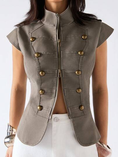 LYSMO 2026 New Arrive Minimalism Spring/Summer Women's Retro Mandarin Collar Jacket, Suitable For Commuting