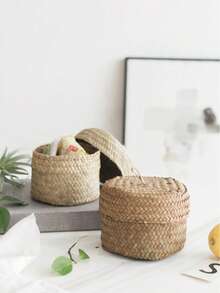 Madebyblanc 手工编织天然海草收纳盒，绳编提手，天然黄麻和海草材质，圆形，可用于存放大蒜、生姜、水果、糖果，也可作婚礼回礼、伴娘礼物、桌面收纳盒、玄关杂物收纳盒、家居装饰、厨房台面、浴室、客厅等场所使用，是派对回礼、节日礼物和旅行便携收纳的理想之选。 - 彩色 - 查看 5