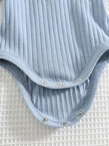 4pcs/Set Newborn Baby Boy/Girl Summer Cute Striped Blue Short Sleeve Romper & Shorts 4-Piece Outfit, Suitable For Home & Outings - Multicolor - View 7