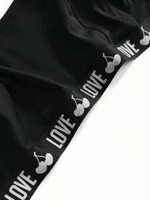 1pc Black Wide Strap Nursing Bra, Designed For Pregnant Women With Cherry LOVE Print Elastic Band And Full-Open Hook Closure Maternity Bra - Black - View 3