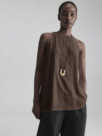 Ontre 2025新款舒适休闲圆领无袖亚麻白色背心，女士百搭，适合日常穿着、音乐节、演唱会、乡村音乐节、海滩、波西米亚风格等场合，四季皆宜。