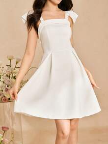 Elegant Elegant Graceful White Sleeveless Spaghetti Strap Cap Sleeve Design Waist Snug Fit Luxurious Pleated Dress For Teenage Girls - White - View 7