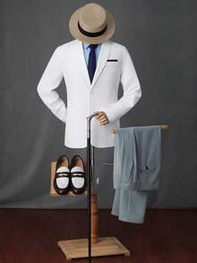 Manfinity Bizformal Men's White Shawl Neck Single-Breasted Pocket Suit Jacket - White - View 3