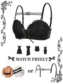 DesireSculpt 女士无钢圈蕾丝衬垫文胸，舒适支撑，黑色，1件装 - 黑色 - 查看 8