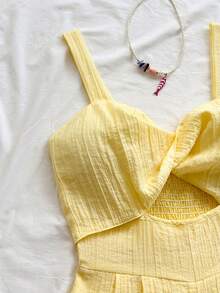 Soleia 女士度假休闲纯色扭结镂空连体衣 - 黃色 - 查看 5