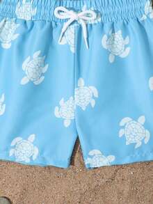2pcs Baby Boys Swimwear Set, Cute Green Sea Turtle Pattern Swim Trunks And Hat, Adjustable Drawstring Beach Shorts, Vacation & Beach Outfit Swim Trunks With Hat Baby Boy Toddler Boy Beach Set Beach Wear For Baby Boy Toddler Boy Swim Hat Toddler Boy Swim Trunks Baby Boy Swim Trunks Toddler Boy Swimwear Baby Boy Swim Set Toddler Boy Swim Trunks Turtle Baby Boy Hat And Shorts - Blue - View 3