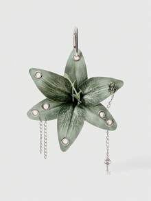 ROMWE Grunge Punk 1个百合花仿真钥匙扣，手工冲压镂空创意吊坠，个性化包包配件 - 綠色 - 查看 4