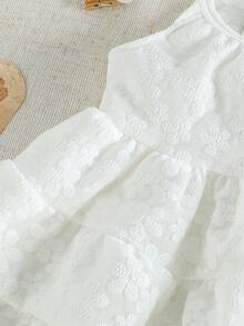 SHEIN Vintaside Kids 女婴碎花图案纹理面料无袖连衣裙，适合居家、户外、度假、派对及其他日常场合。 - 白色 - 查看 7
