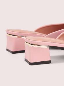 CUCCOO DOLLMOD Women's Pink Chunky Heel Open Toe Minimalist Slide Sandals, Cute Daily Sweet Commute Date Fashionable Versatile - Pink - View 9